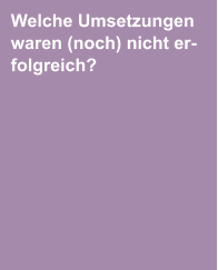 Welche Umsetzungen waren (noch) nicht er-folgreich? Wissen wir, warum sie nicht erfolgreich waren? Was könnten wir in Zukunft anders machen? Fehlt uns eine Perspektive, um dieses Ziel umzusetzen (z. B. Lernende, Lehrkräfte)?